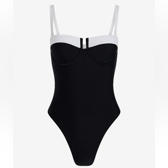Express Color Block Body Contour One Piece Swimsuit - Picture 1 of 6